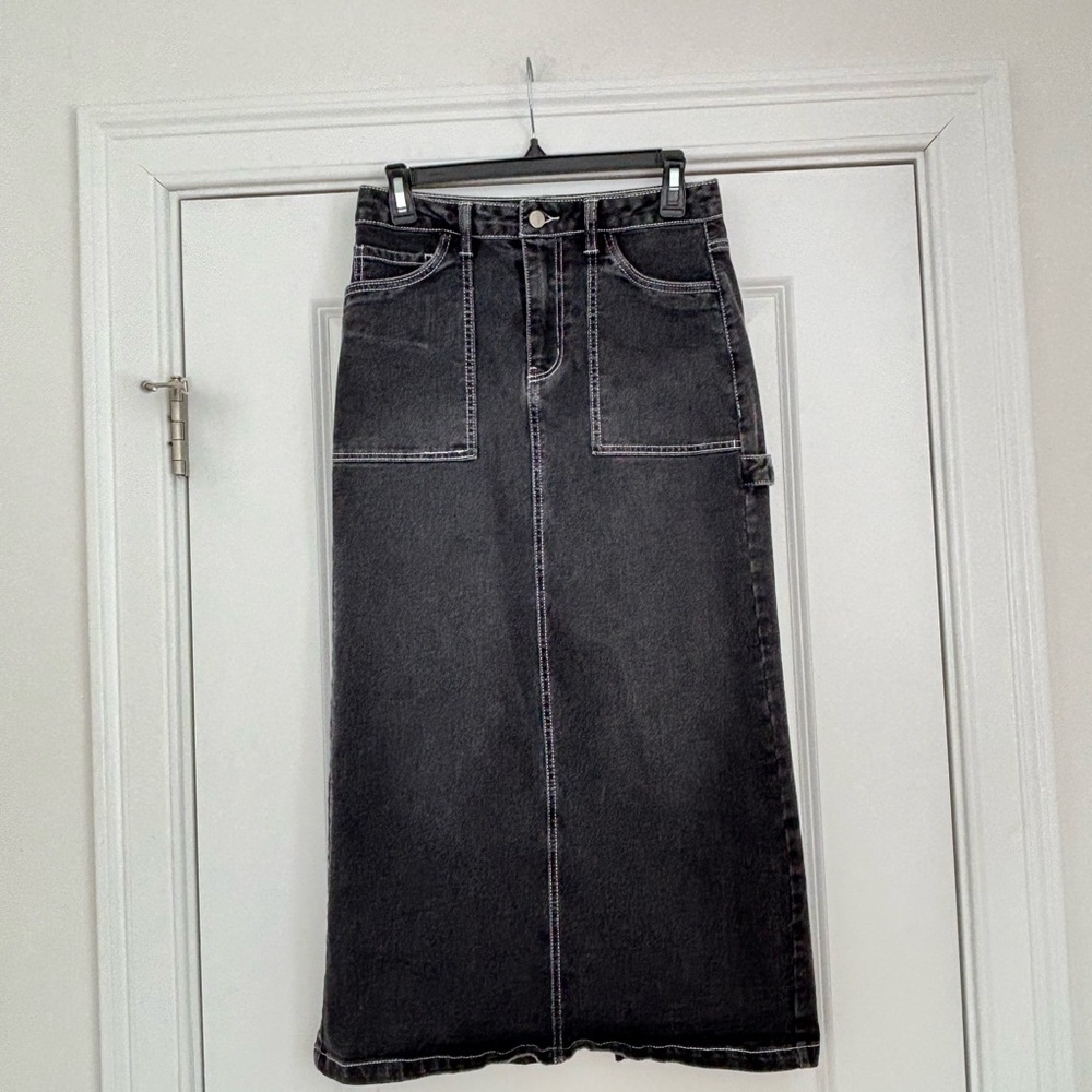 Black Denim Maxi Skirt